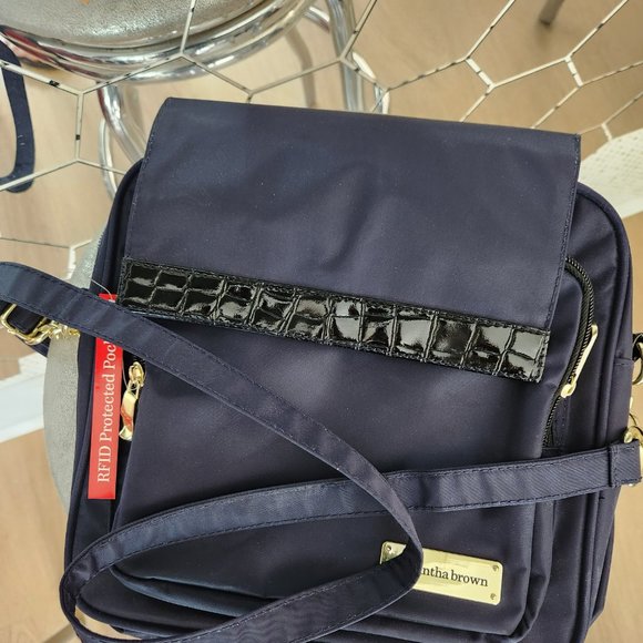 SAMANTHA BROWN ~ Lightweight Crossbody Bag Croco Trim with RFID ~ NAVY ~ NWT - Picture 1 of 7